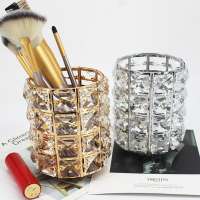 2020 NEW gold metal round crystal cosmetic storage box makeup brush organizer