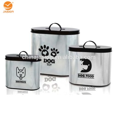 Galvanized Metal Oval Shape Dog Treats Canister Pet Food Storage  Container